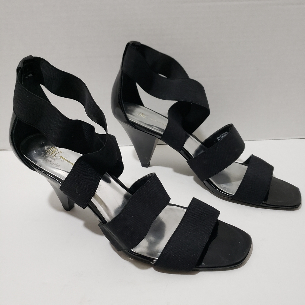 Size 9M INC International Concepts Bambi Black Slip On Bandage Strap Heels